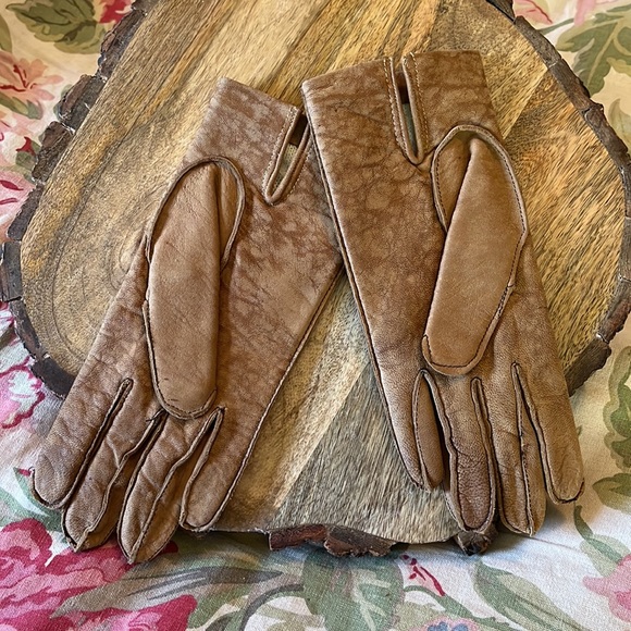 Vtg 70 80s LEATHER Driving Gloves Size Small Medium Classic Brown Pull-On Glove - Picture 8 of 12